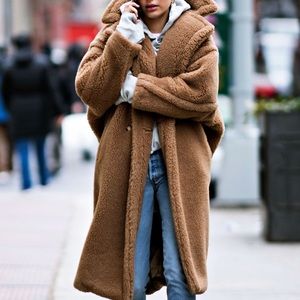 Long Hooded Sherpa Coat